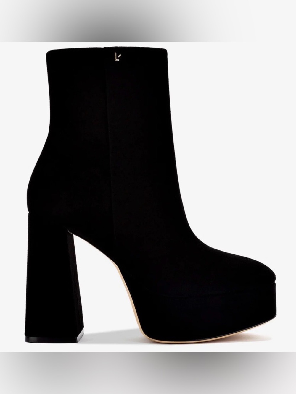 Larroude Dolly Boot In Black Suede Platform Block Heel Ankle Boots - Black 7.5